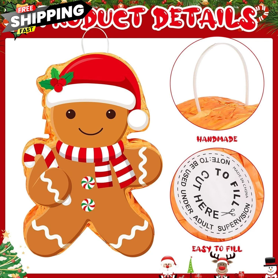 Navidad Pan de Jengibre Hombre Piñata 16 Pulgadas Mexicana con Palo Marrón  Foto 2 de 4