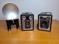 Lot of 2 Brownie Kodak Cameras Six-20 Model D and Target Six 20  Flash Holder