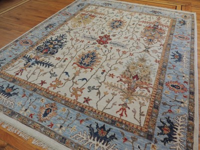8x10 Vintage look Oriental area rug wool hand-knotted blue Rust Beige Gorgeous!