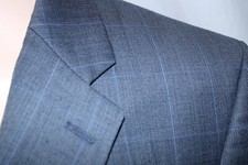 Chaps Ralph Lauren Blazer Men 42L Gray Blue Hopsack Windowpane Wool Cashmere