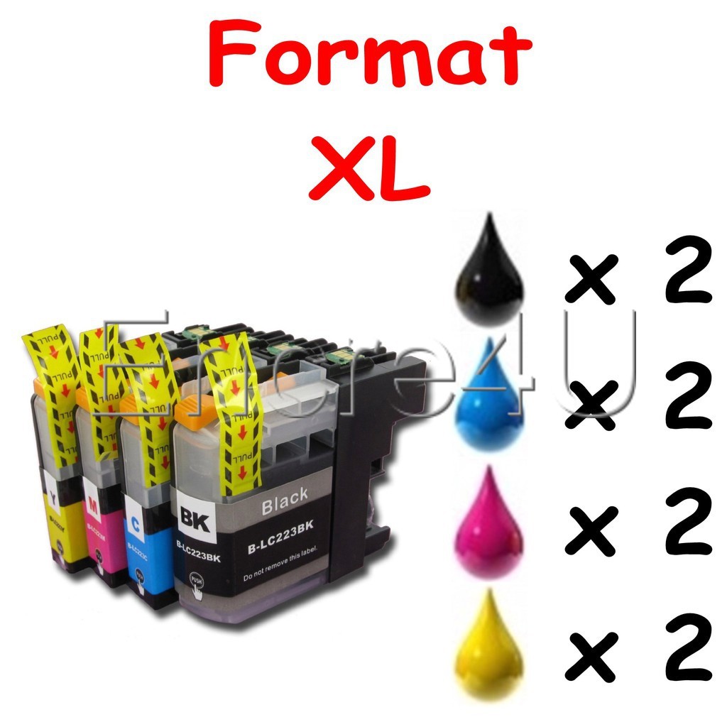 Lot De 8 Cartouches Compatibles Brother LC223 LC225 LC227 XL - 5 Noir, 1 Cyan, 1 Magenta, 1 Jaune