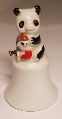 Porcelain? Christmas Panda Bear Bell holding something.... | eBay