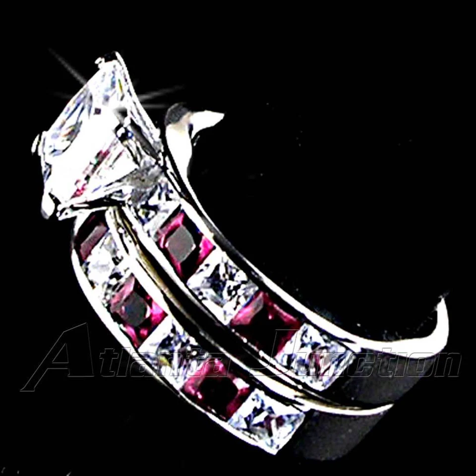 7mm_ROJO RUBÍ Y CIRCONITA TRANSPARENTE CONJUNTO ANILLO_TALLA-5_NF PLATA ESTERLINA 925 Foto 2 de 4