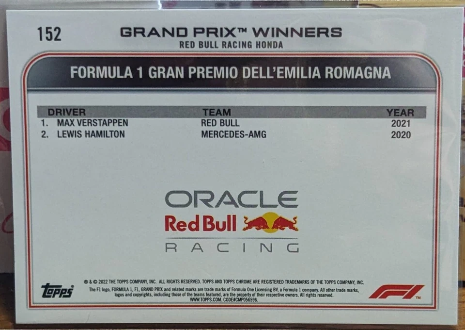 Topps Chrome 2022 Formula 1 Max Verstappen #152 - Image 2 of 2