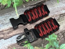 20 22 mm Black Red Adjustable Survival Paracord Watch Band Fits 7"- 8" Wrists