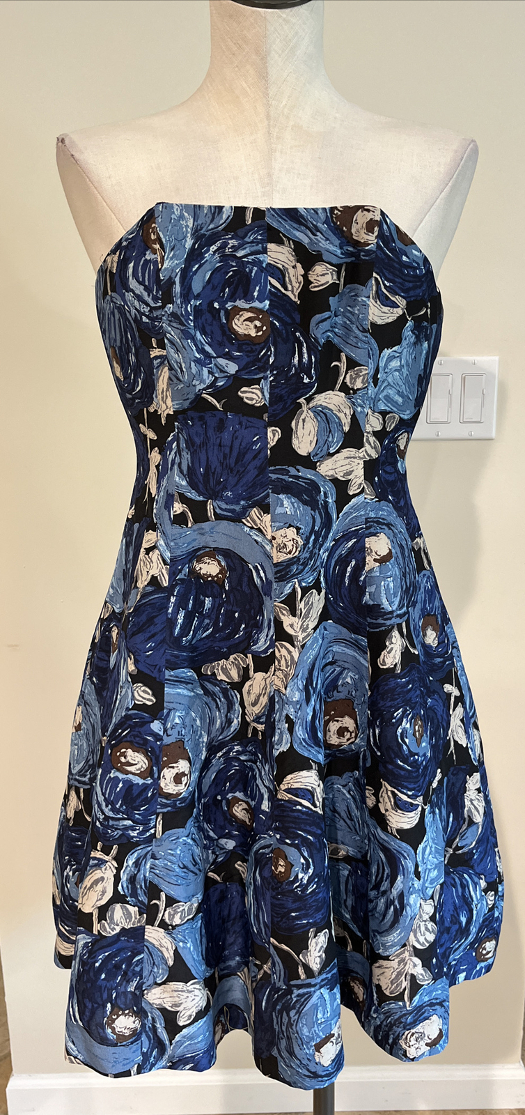 Plenty Frock Tracy Reese Women 4 Blue Floral Silk Strapless Fit Flare Dress C