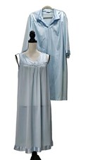 Vanity Fair 2 Pc Nylon Nightgown M  Robe L Blue Peignoir Set Made In USA
