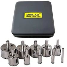 Diamond Drill Bit Diamond Hole Saw Set 10 Pieces 1/4 inch to 2 inches with Case 