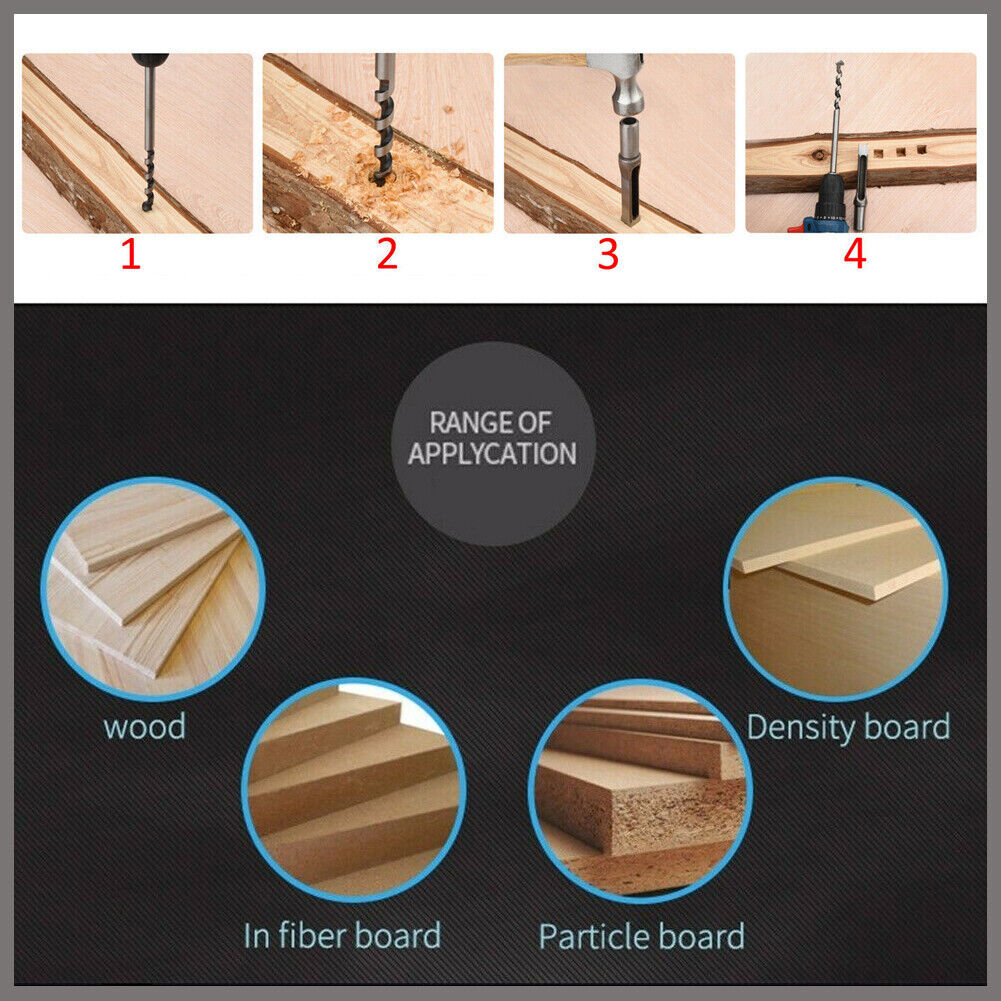 6Pcs Square Hole Saw Auger Drill Bit Mortising Chisel Woodworking 6.35