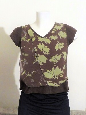   Top / T-Shirt aus Baumwolle khaki mit Viskose-Drapierung khaki - Größe 36 - Solola
