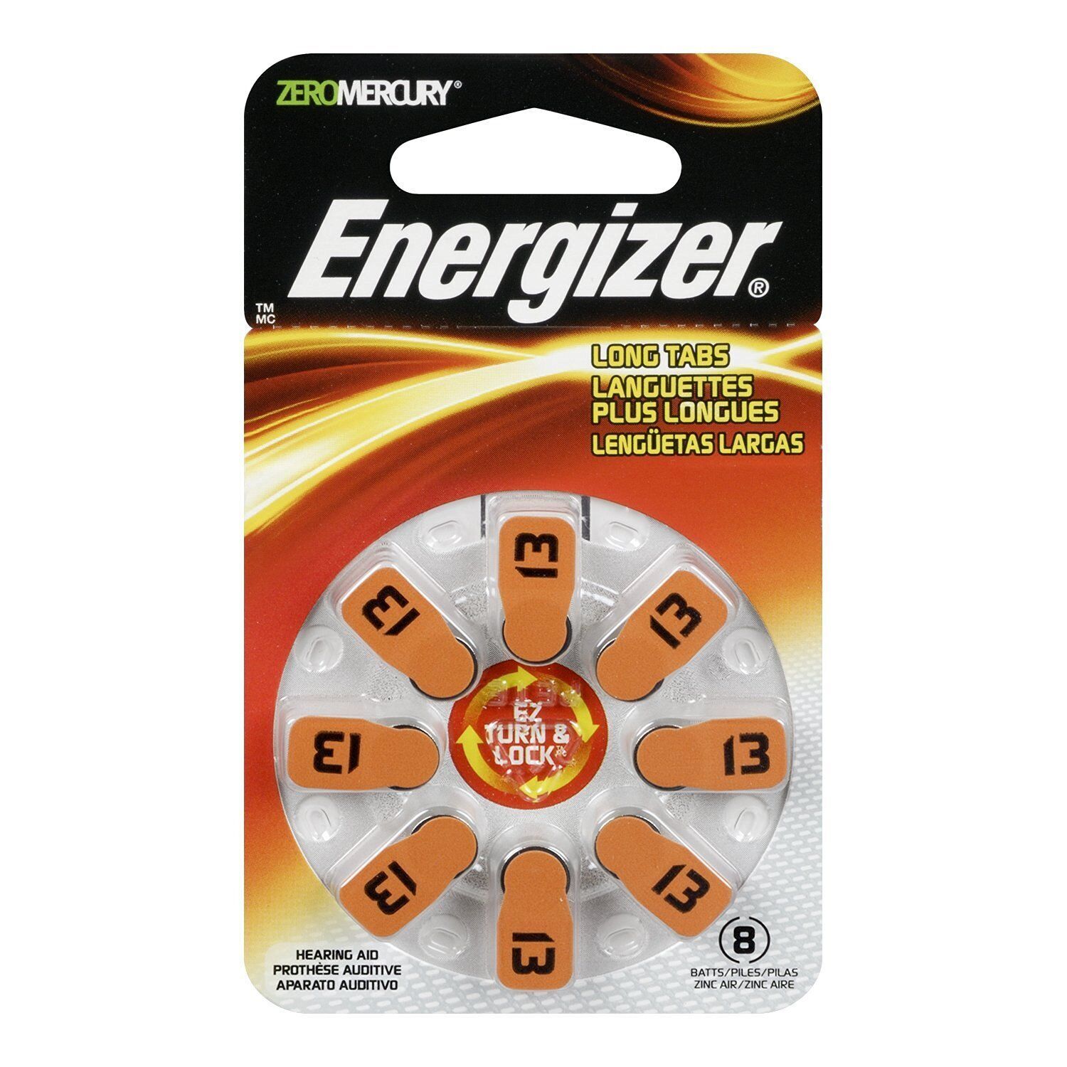 Energizer Batteries AZ13DP EZ Turn and Lock Hearing Aid, Size 13, 8 Count