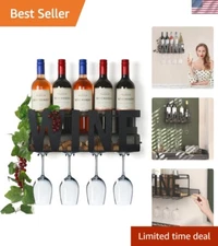 Elegant Iron Wine Rack Wall Mount – Space-Saving Holder for Bottles & Glasses