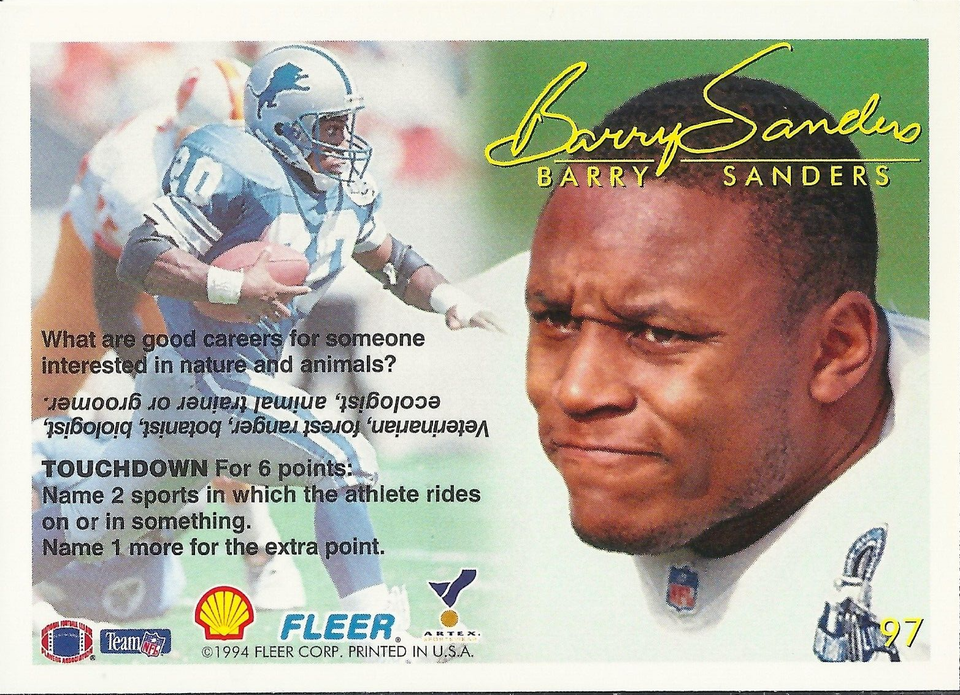 1994 Barry Sanders Fleer Shell FACT Football & Academics: A ...