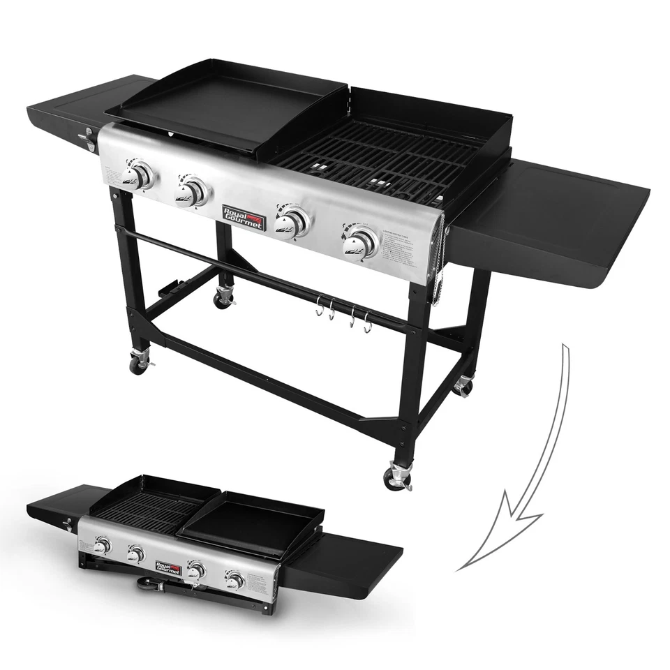 Royal Gourmet 4-Burner Portable Flat Top Gas Grill Combo with Folding Legs - Image 3 of 4