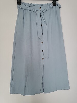 Asos Design Womens Midi Skirt Size Uk Blue A-line Buttons