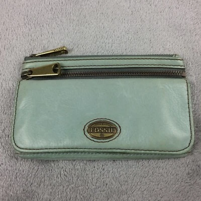 Fossil Wallet Women Leather Clutch Green Pockets Zippers - Bild 1 von 4