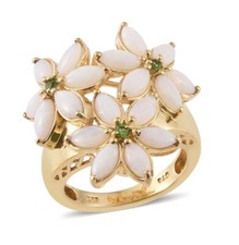 Australian White Opal, 14k YG Over Sterling Silver Floral Ring size7