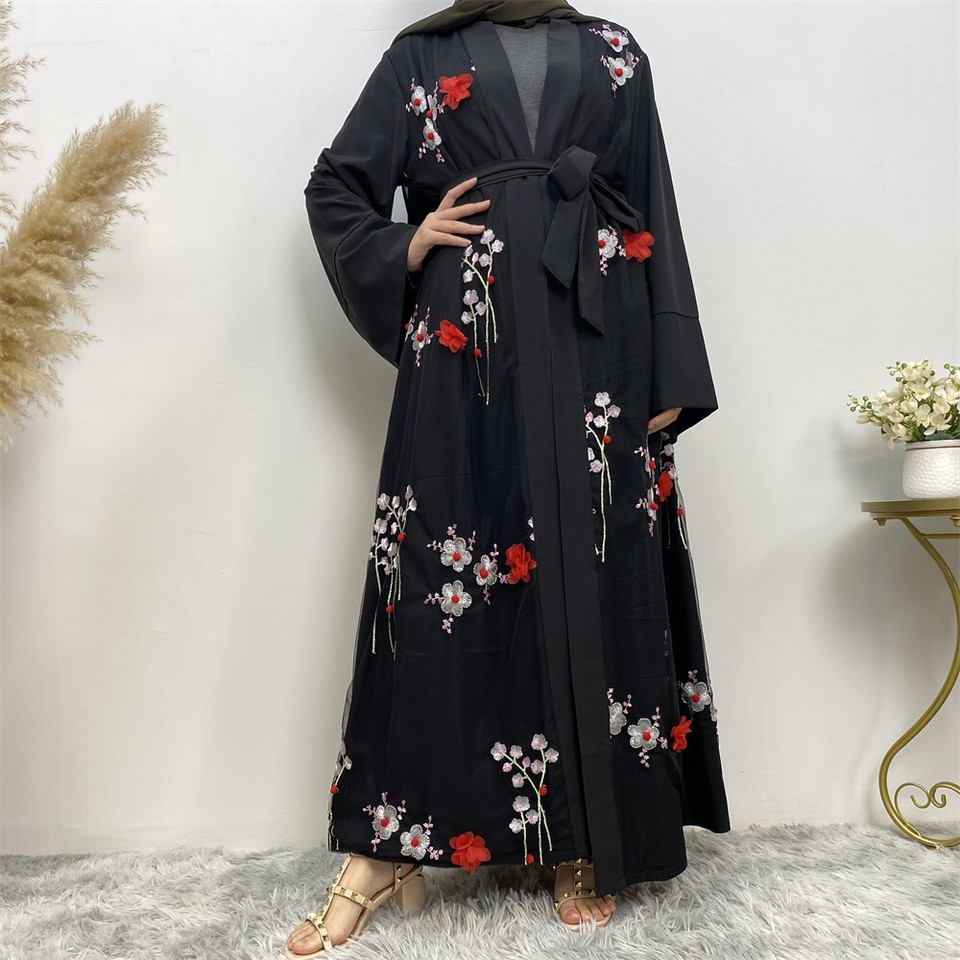 Middle East Dubai Printed Cardigan Open Abaya Dress #25983