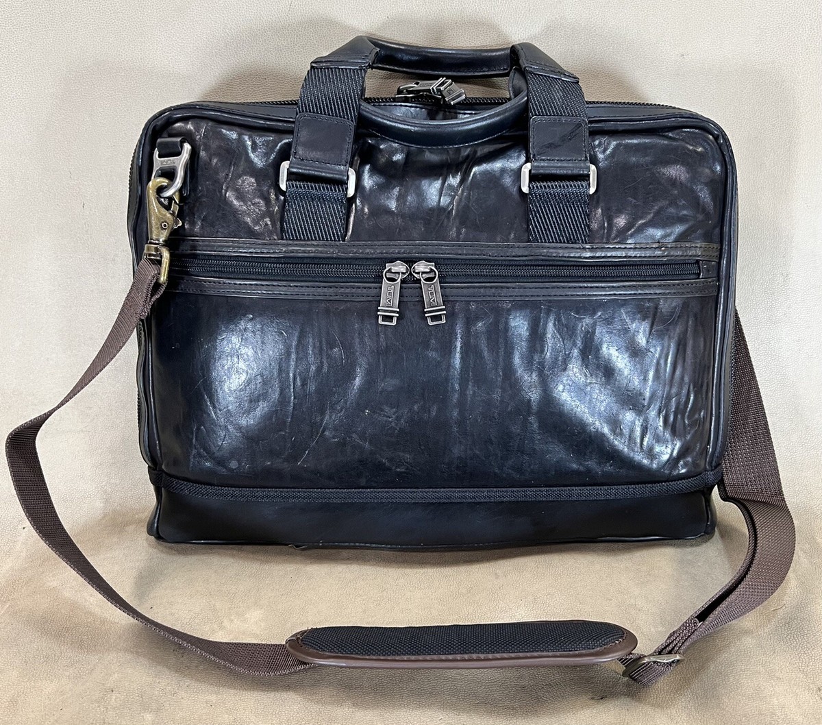 Used Tumi Andrews Slim Brief Alpha Bravo Black Distressed