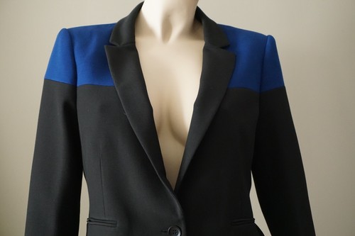 Bcbgmaxazria Women’s Oscar Color-Block Black/Royal Blue Blazer Jacket Sz L - Picture 4 of 8