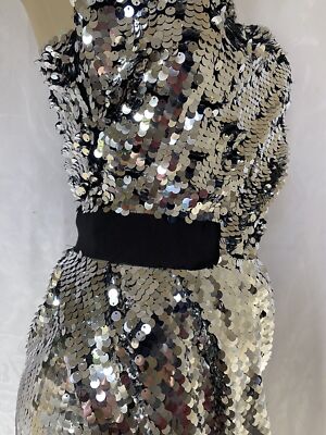 carven metallic dress NWT Carven Sequin Dress One Shoulder Silver Metallic Asymmetric Sheath 36  XS