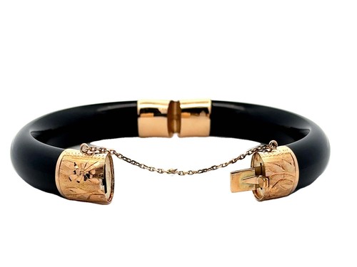 Black Jade Bangle 14k Yellow Gold - Picture 6 of 7