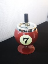 Cendrier sur Pied Boule de Billard Marron Numéro 7 H.16,5 cm Bouton Poussoir TBE