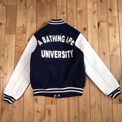 BAPE LOGO Varsity Jacket A BATHING APE Leather Varsity Jacket Size