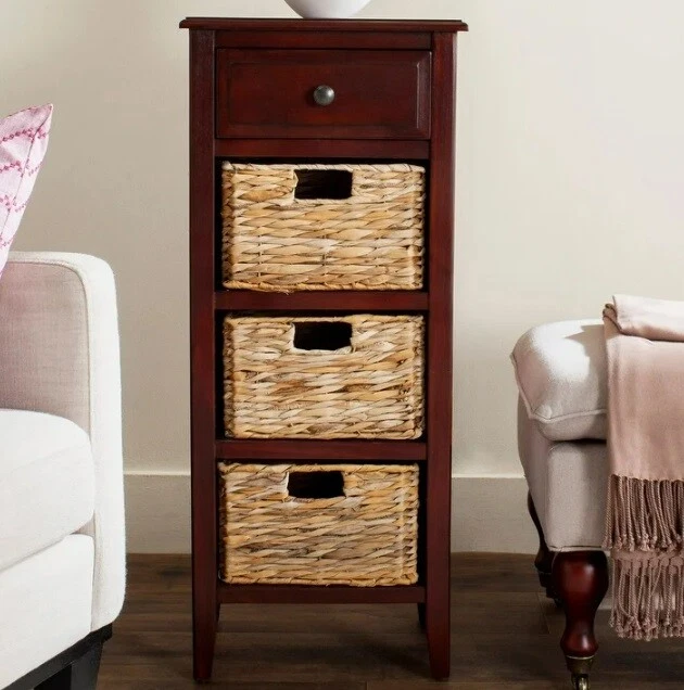 Mesa de almacenamiento lateral mesita de noche extremo cesta cajonera estante madera sofá cerezo Foto 2 de 4