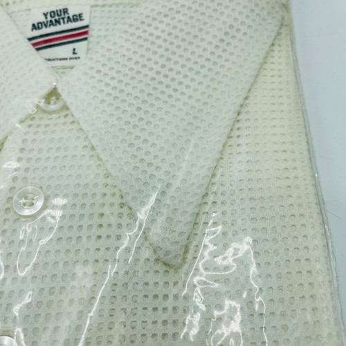 70s New Old Stock Men's Your Advantage Shirt Sleeve Shirt White Eyelet Large - Picture 4 of 5