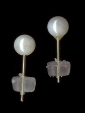 New 14K Solid Yellow Gold 4mm Round Cream White Pearl Bead Stud Earrings Ks