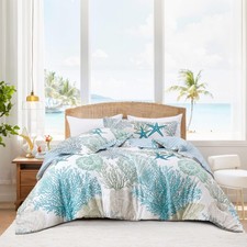 Coastal Comforter Set Queen Size 3 Piece, Soft Beach Themed Comforter, Ocean Nau