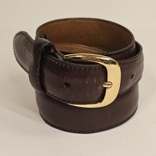 Vintage Cole Haan "X" Leather Belt Brown Solid Brass Buckle USA 38 Distressed