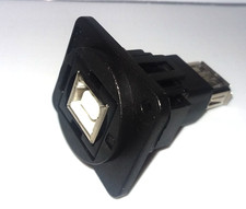 Adapter Connector USB-B, Receptacle To USB-A Plug Panel Mount, Flange