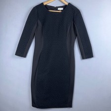 Calvin Klein Sheath Quilted Long Sleeve Dress Women Size 8 Crew Neck Black