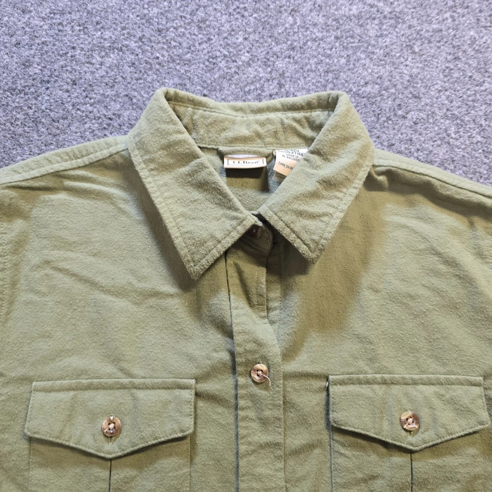 LL Bean Shirt Mens Size Medium Green Chamois Cloth Button Flannel Outdoor Casual - Image 2 of 4