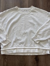 Athleta Crewneck Cropped Sweatshirt Women's Size L Cream Athleisure D8
