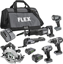FLEX 24V Brushless Cordless 6-Tool Combo Kit: Hammer Drill, Hex Impact Driver, C
