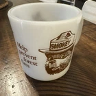 Vintage Smokey The Bear Milk Glass Coffee/Tea Mug Help Prevent Forest Fires Cup
