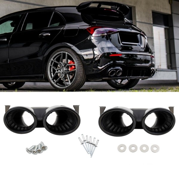 Sport Auspuffblenden SET Schwarz Passt FüR Mercedes W177 Hatchback Nicht A45 AMG-image