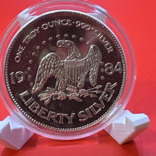 1984 1 Oz 999 Silver Round  "LIFE LIBERTY HAPPINESS" A-MARK Proof Like