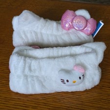 NEW The Cr me Shop Hello Kitty Plush Spa Headband White Pink Glitter Bow Sanrio