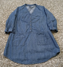 Gap Dress Womens XS Blue Chambray Tunic Pullover Long Sleeve V Neck Knee Length
