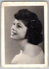Vtg B&W Snapshot Glamour Girl Frances Smiling Young Woman Portrait Side Circa