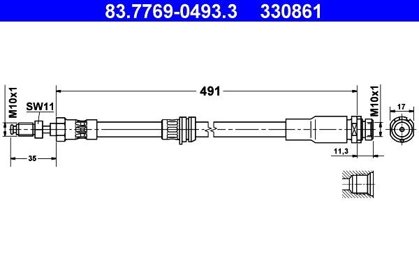 NEU - ATE 83.7769-0493.3 Bremsschlauch FüR Ford-image