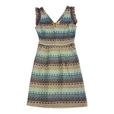 Anthropologie TABITHA Tea House Dress Ruffled Cap Sleeves Turquoise/Brown Size 0