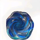 Vintage Fenton MCM Aqua Blue Swirl Ashtray / Candy Trinket Dish, Heavy Art Glass