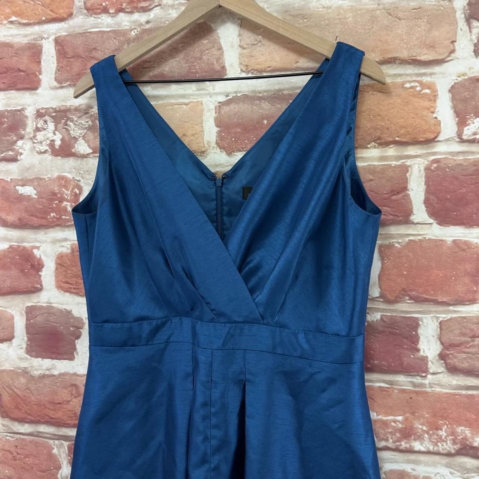 Tahari ASL Dress Womens Blue Slubbed Satin Pleated Evening Party Zip Up - Image 4 of 4