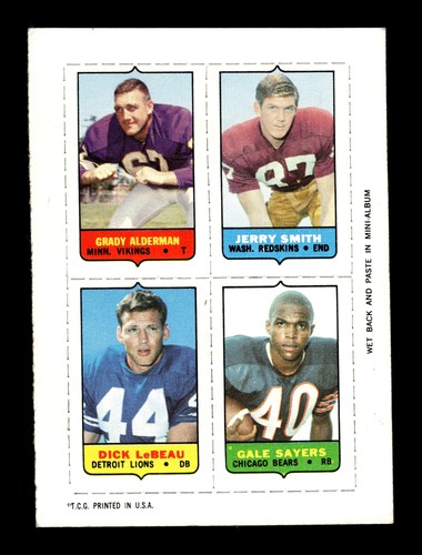 Grady Alderman, Jerry Smith, Dick LeBeau, Gale Sayers 1969 Topps Four in One card