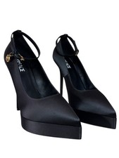 Versace Décolleté in Raso Nero con Plateau e Tacco a Spillo